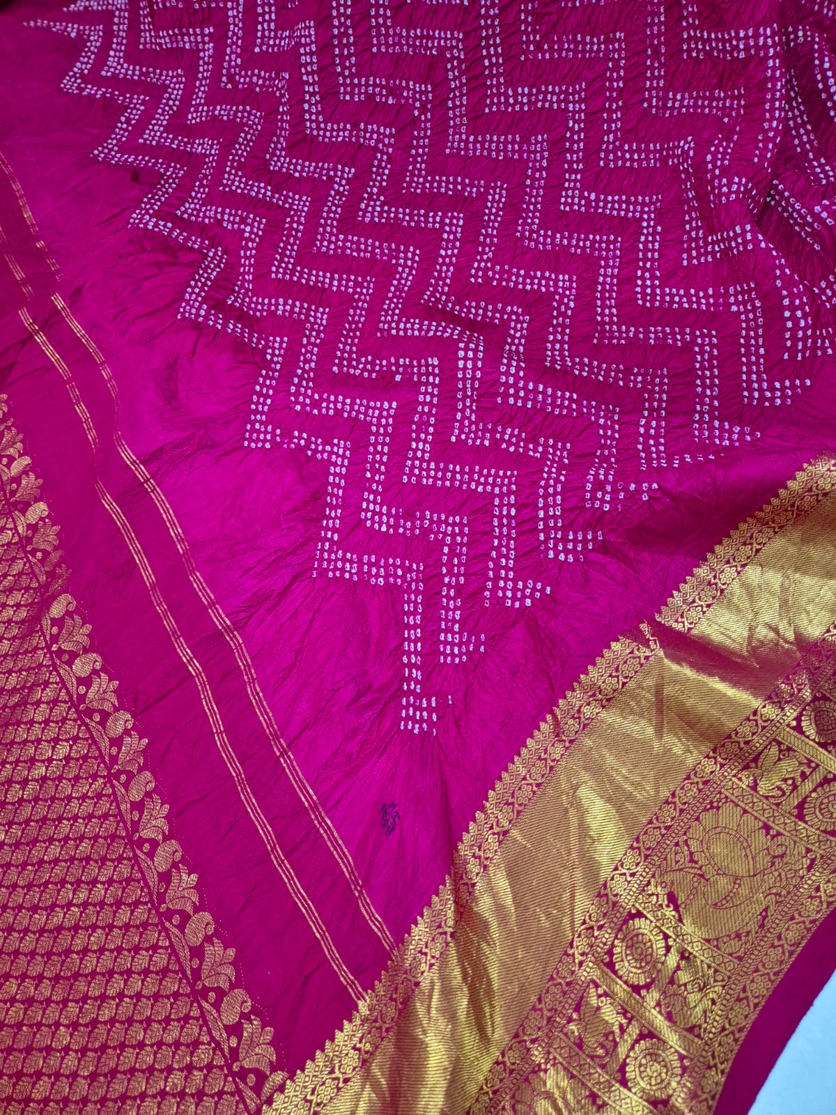 Rang Phagun - Dark Rani Pink Kanjivaram Silk Bandhani Dupatta