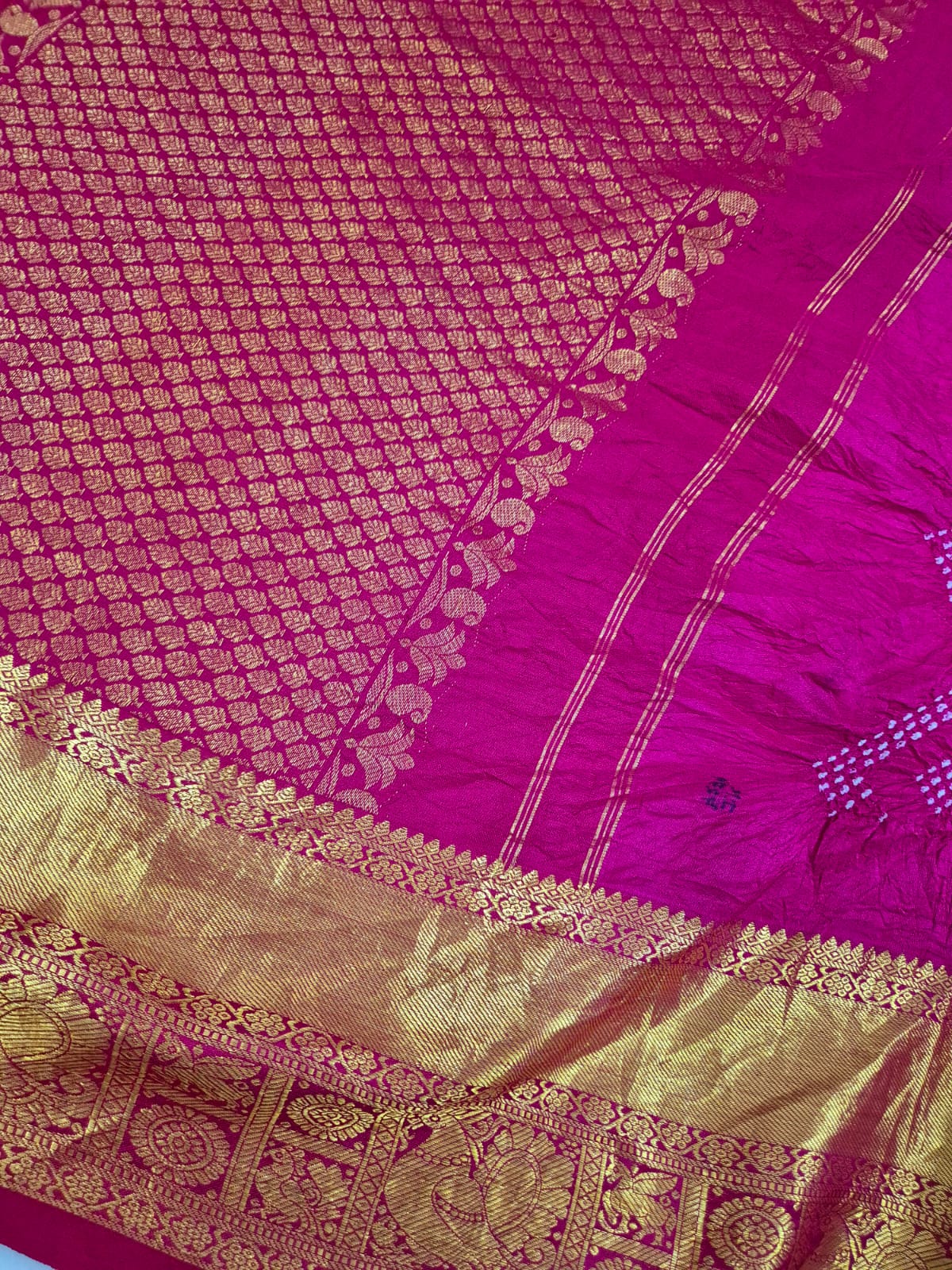Rang Phagun - Dark Rani Pink Kanjivaram Silk Bandhani Dupatta
