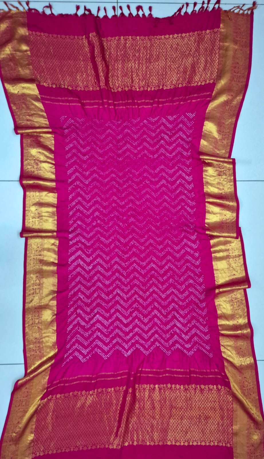 Rang Phagun - Dark Rani Pink Kanjivaram Silk Bandhani Dupatta