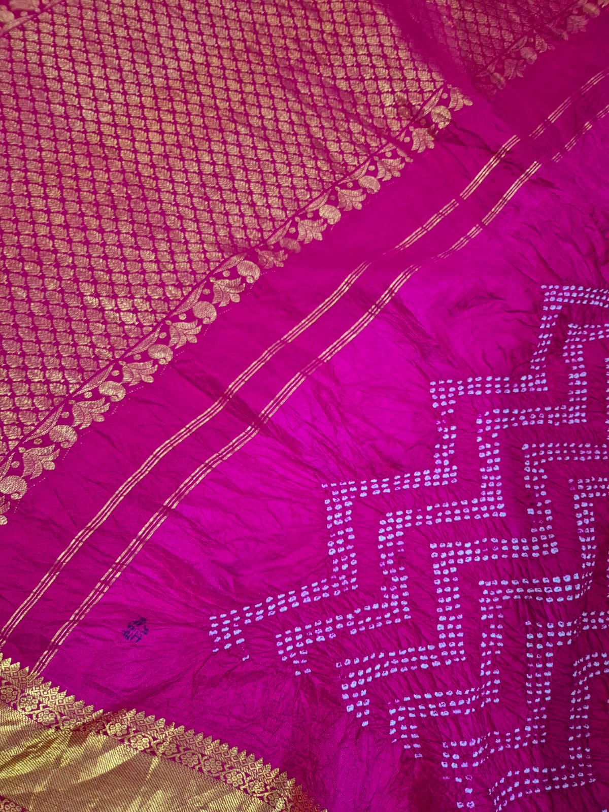 Rang Phagun - Dark Rani Pink Kanjivaram Silk Bandhani Dupatta