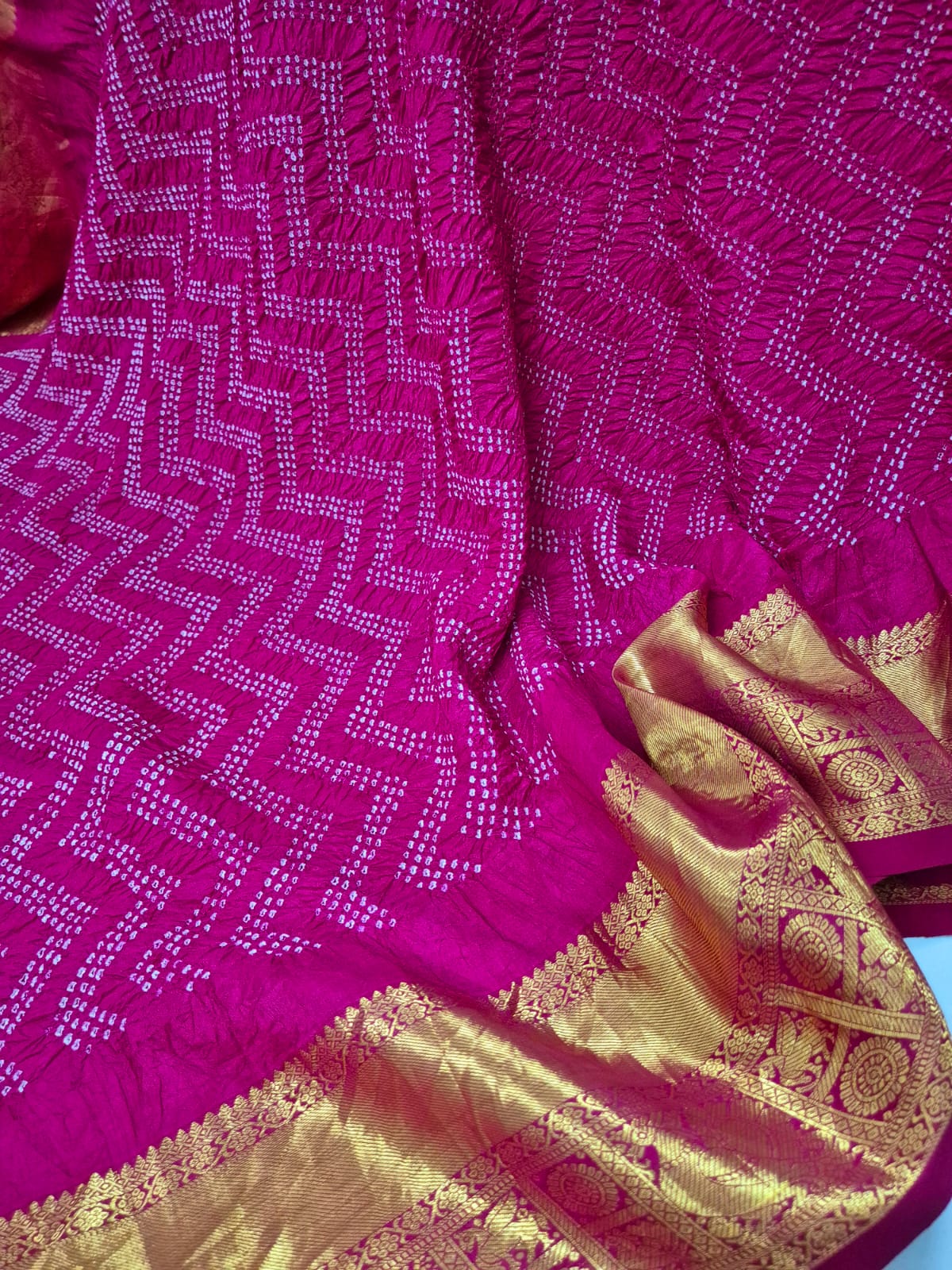 Rang Phagun - Dark Rani Pink Kanjivaram Silk Bandhani Dupatta