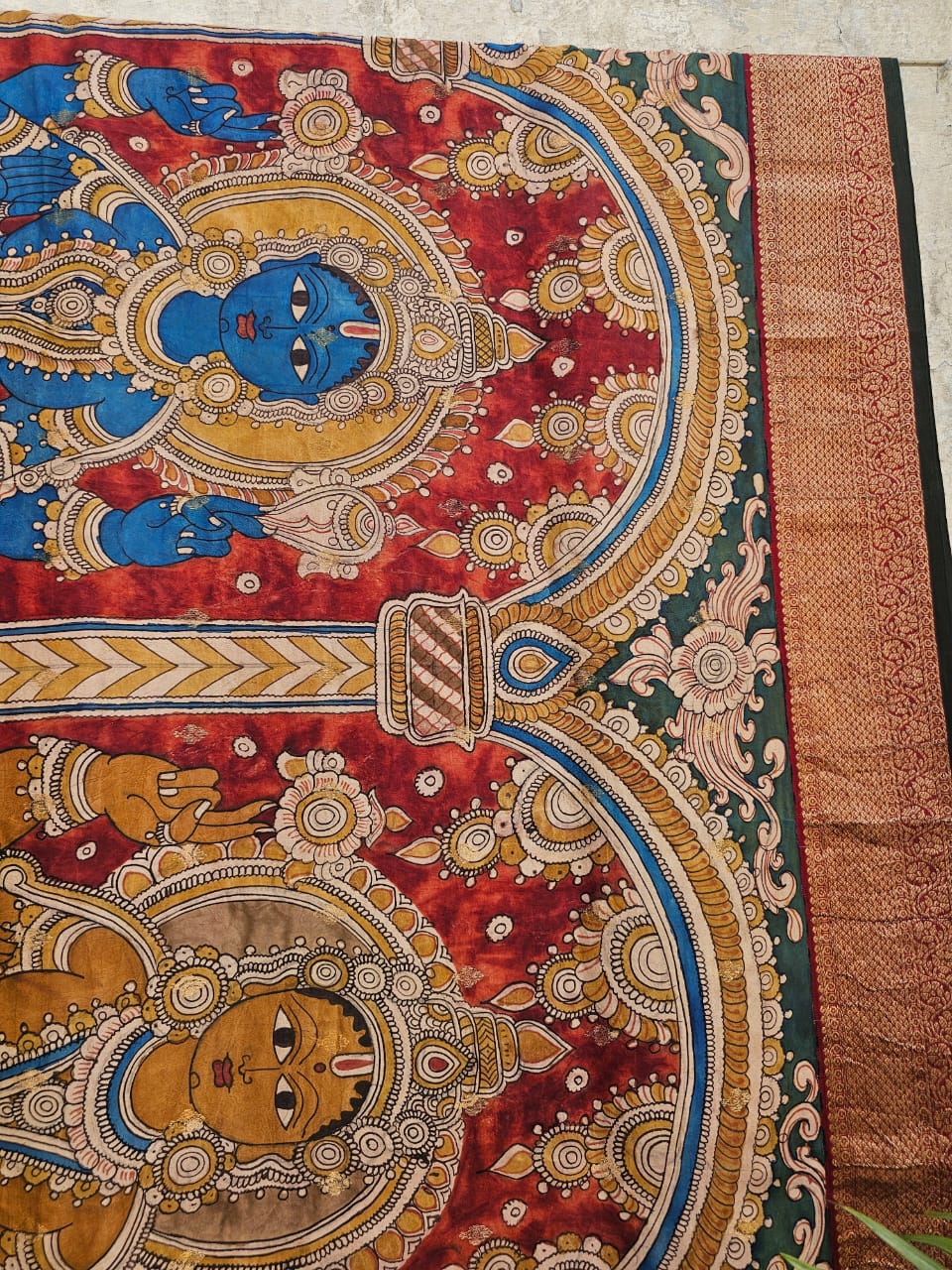 Indian Mythology - Dashavtaram Theme Pure Kanjivaram Silk Kalamkari Saree
