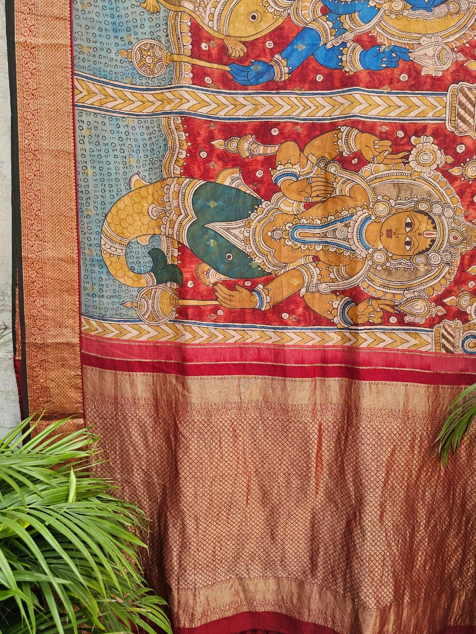 Indian Mythology - Dashavtaram Theme Pure Kanjivaram Silk Kalamkari Saree