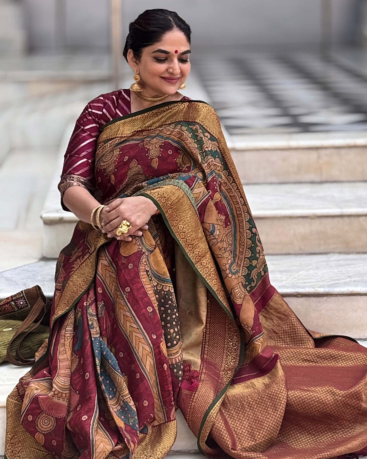 Indian Mythology - Dashavtaram Theme Pure Kanjivaram Silk Kalamkari Saree