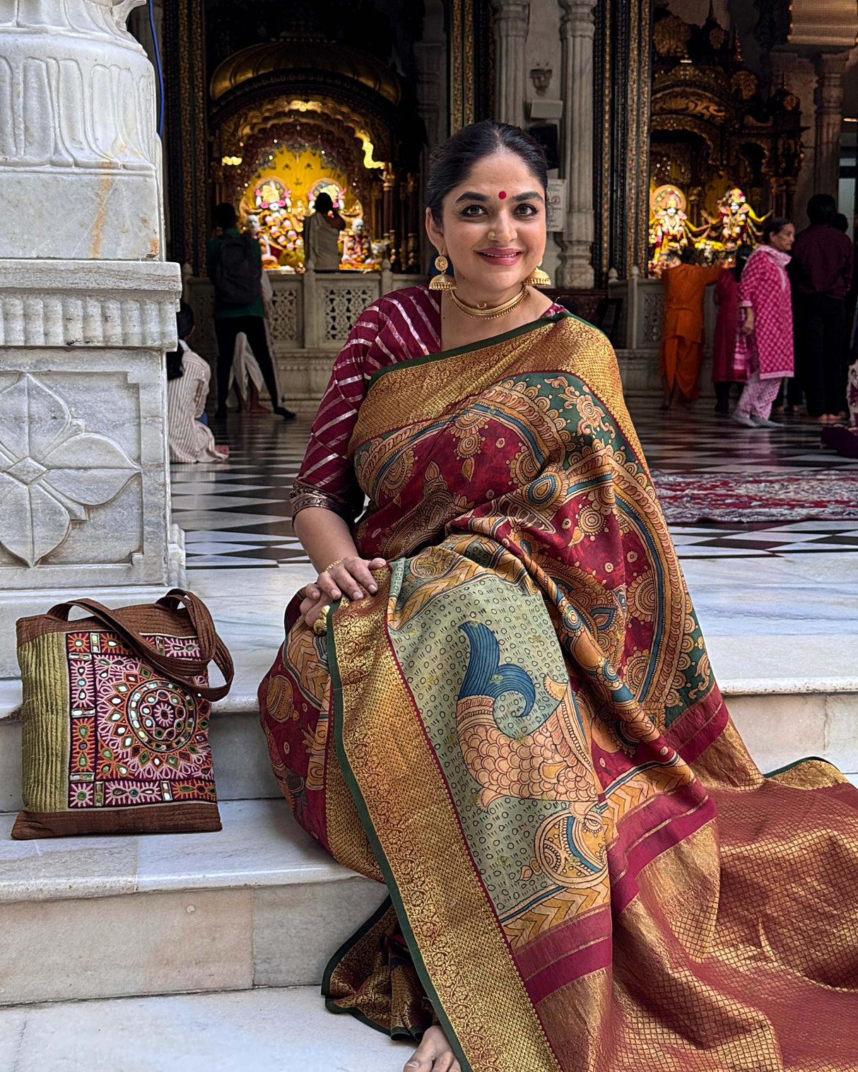 Indian Mythology - Dashavtaram Theme Pure Kanjivaram Silk Kalamkari Saree