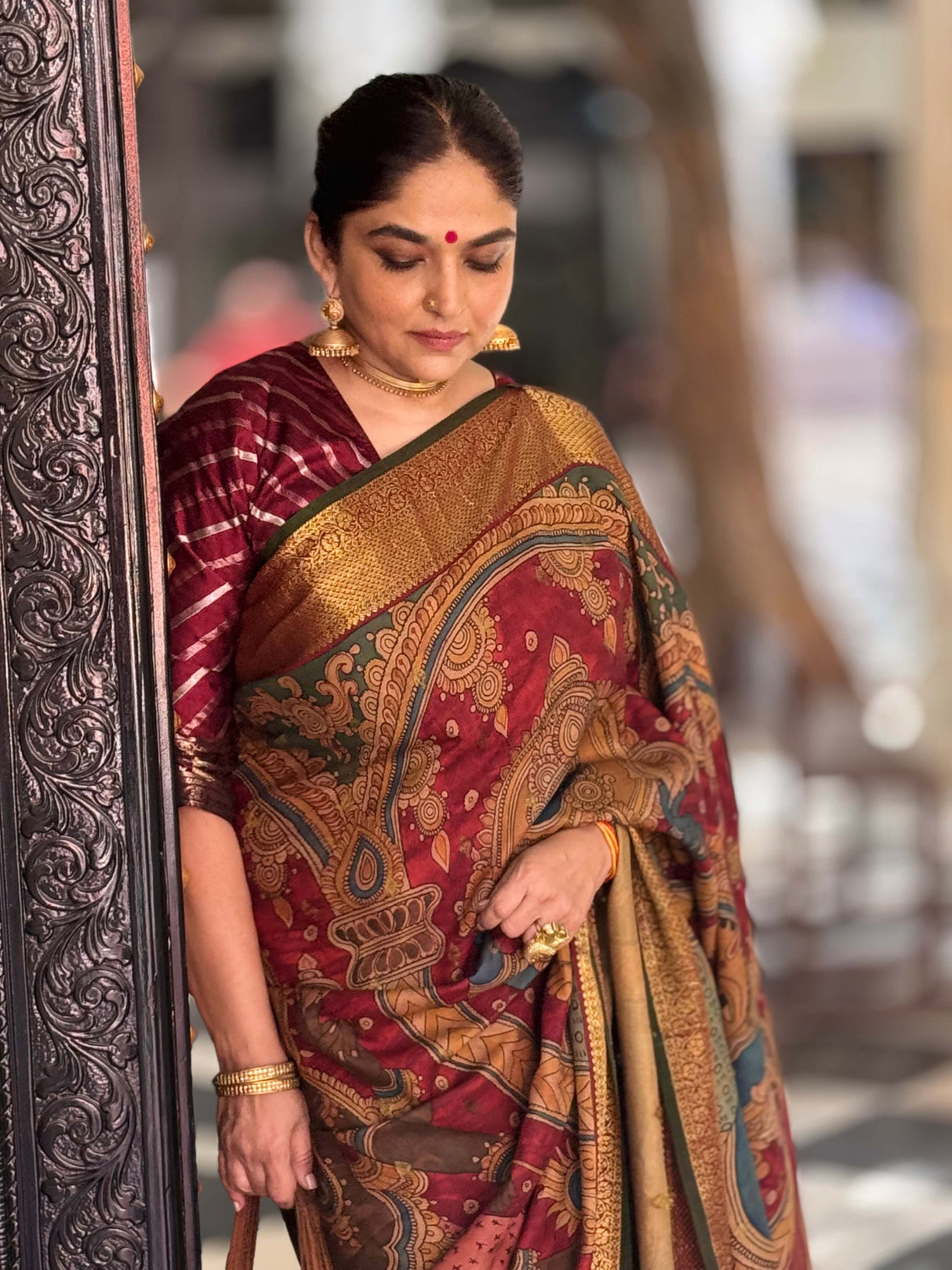 Indian Mythology - Dashavtaram Theme Pure Kanjivaram Silk Kalamkari Saree