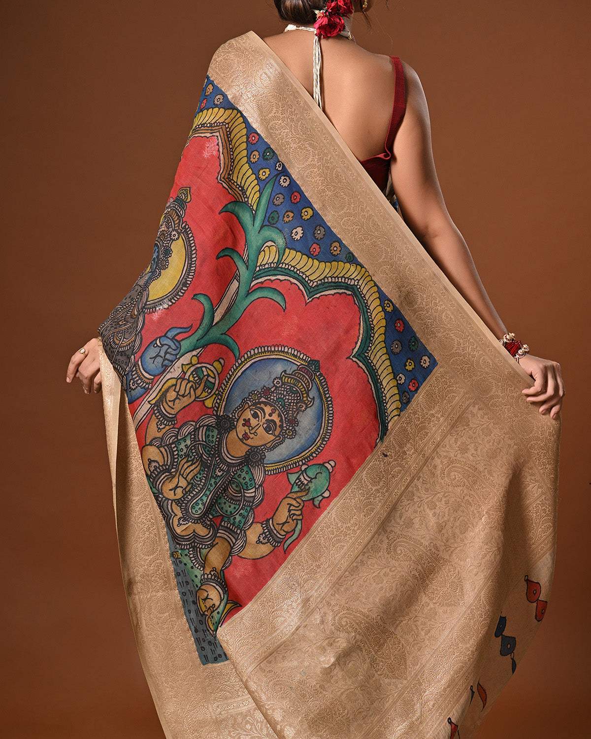 dashavtaram-banarasi-munga-silk-kalamkari-saree-back-view