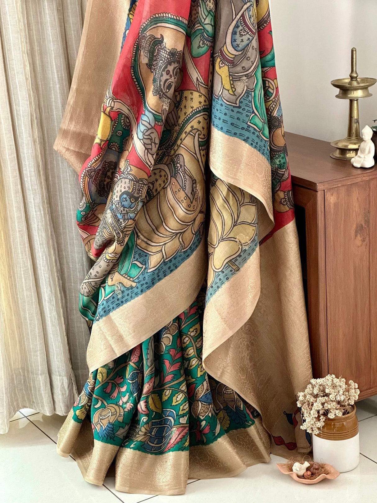 dashavtaram-banarasi-munga-silk-kalamkari-saree-worn-full-length-view