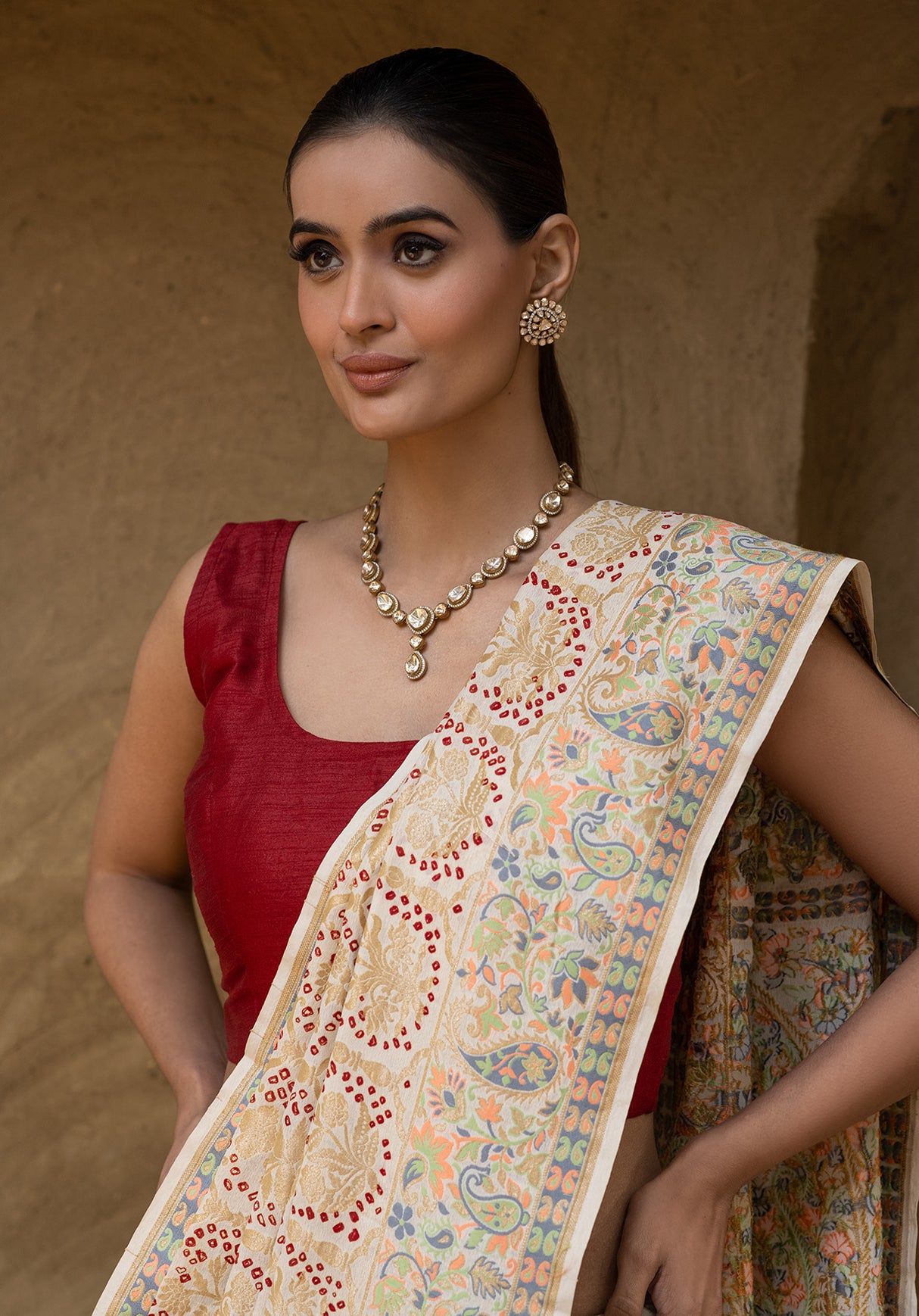 Elegant and Modern Moissanite Polki 92.5 Silver Necklace and Earrings with Victorian Finish