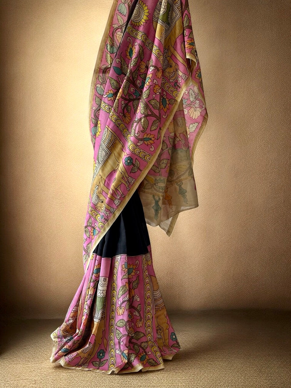 divine-grace-pichwai-theme-chanderi-cotton-silk-kalamkari-saree