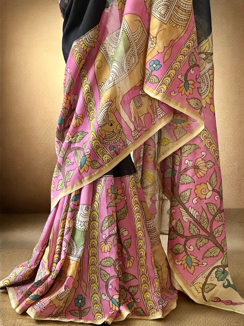 divine-grace-pichwai-theme-chanderi-cotton-silk-kalamkari-saree