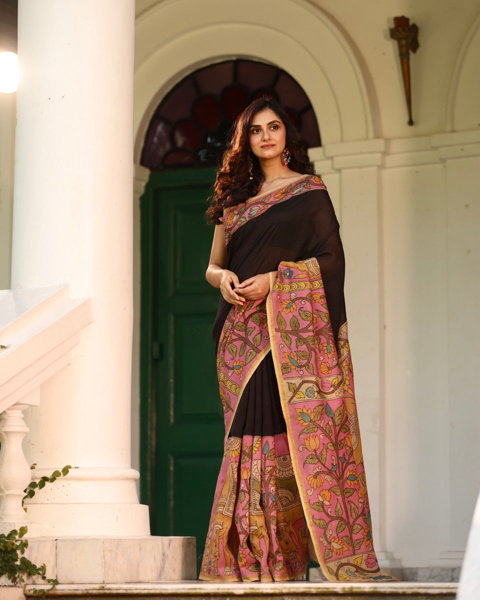 divine-grace-pichwai-theme-chanderi-cotton-silk-kalamkari-saree