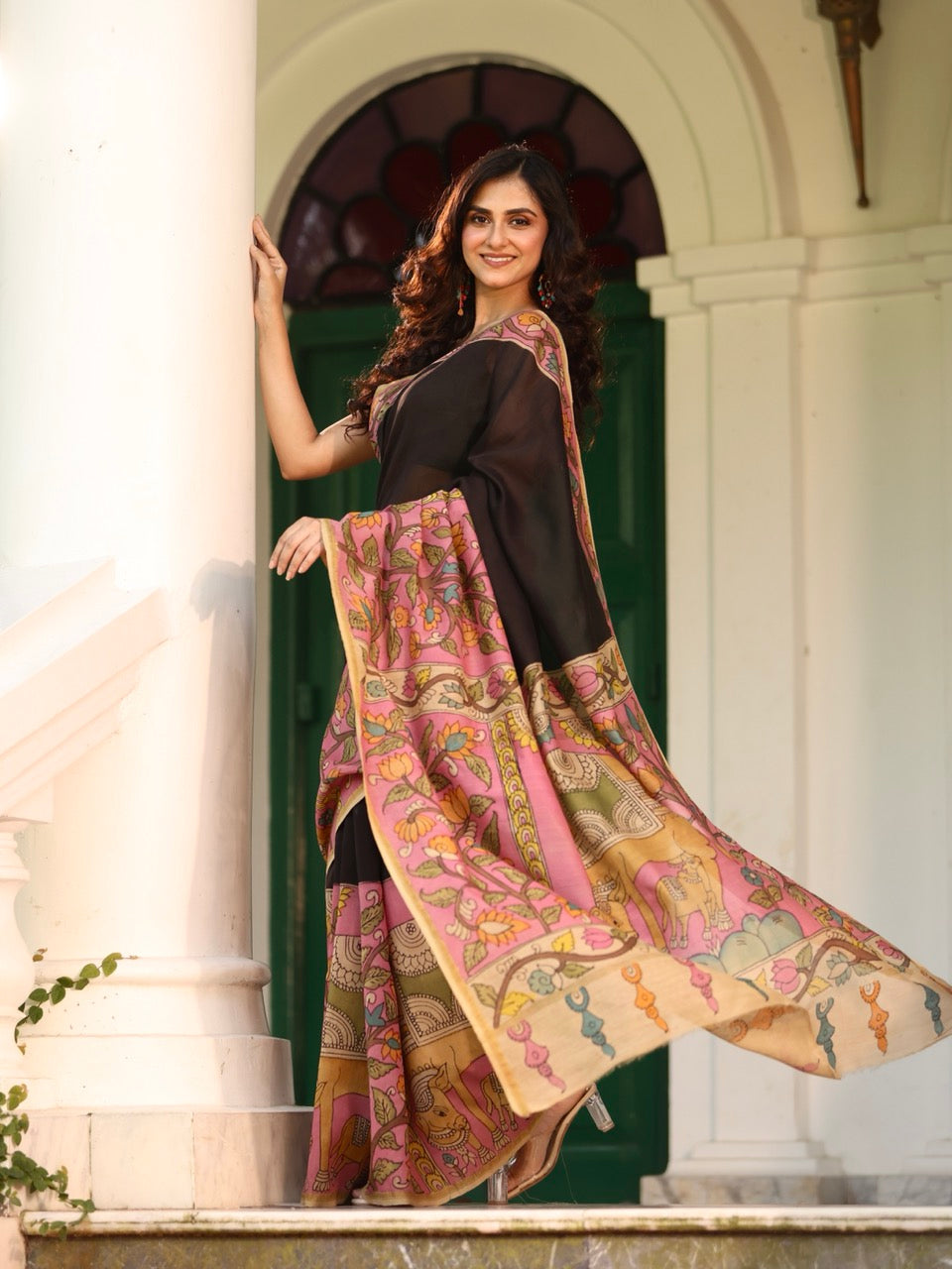 divine-grace-pichwai-theme-chanderi-cotton-silk-kalamkari-saree