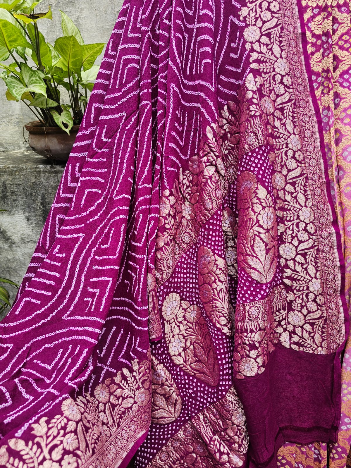dual-shade-of-plum-magenta-pure-banarsi-georgette-bandhani-lehenga