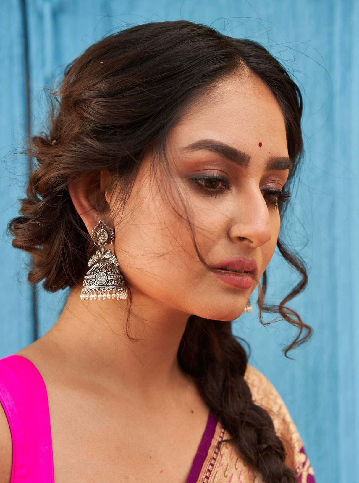 Handcrafted Temple Nakshi Silver Jhumkas