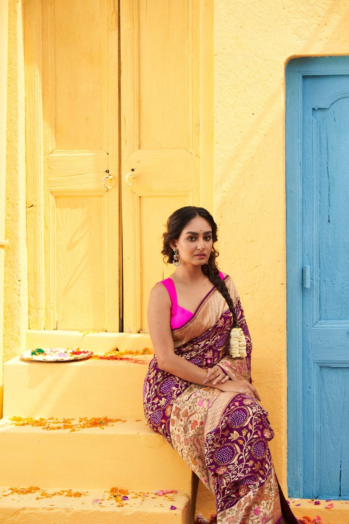 Alluring Wine Shade Handloom Pure Banarsi Georgette Bandhani Saree