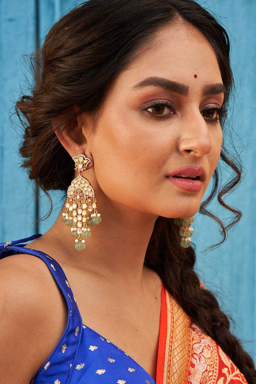 Nawabi Noor Handcrafted 92.5 Silver Moissanite Polki Earrings