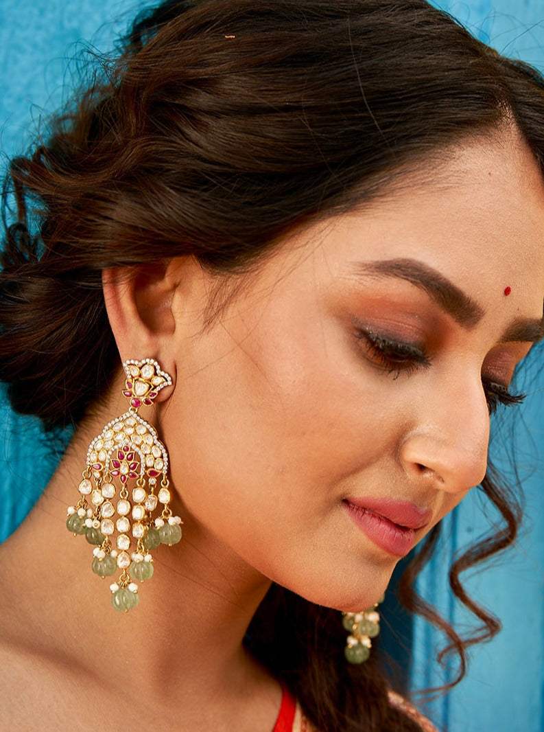 Nawabi Noor Handcrafted 92.5 Silver Moissanite Polki Earrings