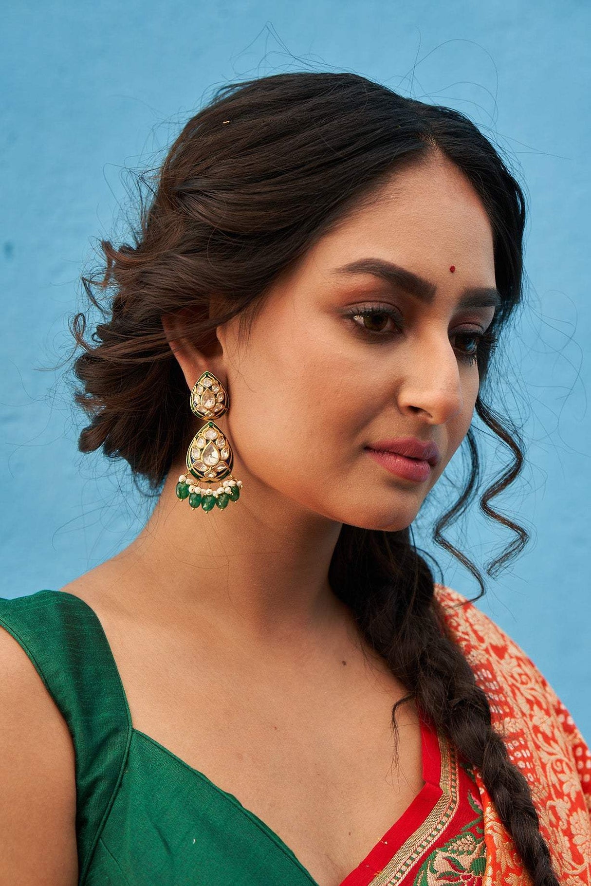 Whispers of Meenakari - Handcrafted Earrings with Moissanite Polki