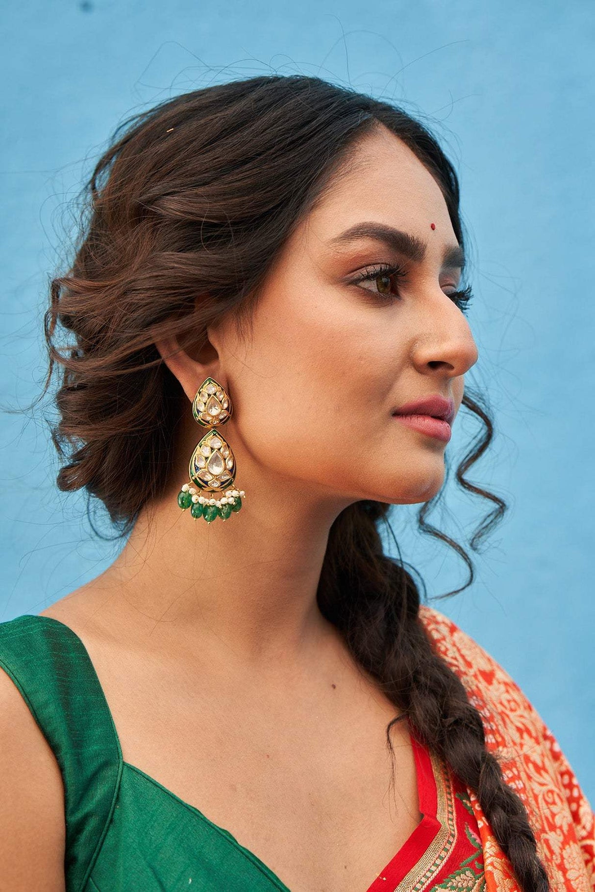 Whispers of Meenakari - Handcrafted Earrings with Moissanite Polki