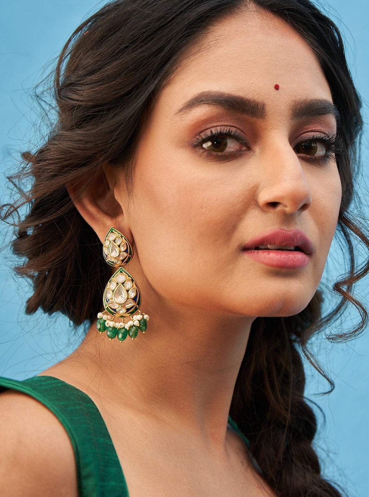 Whispers of Meenakari - Handcrafted Earrings with Moissanite Polki