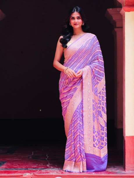 elegant-lavander-pure-banarasi-georgette-bandhani-saree