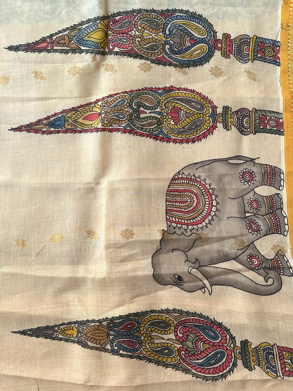 elephant-theme-kupaddam-pattu-kalamkari-saree-back-view