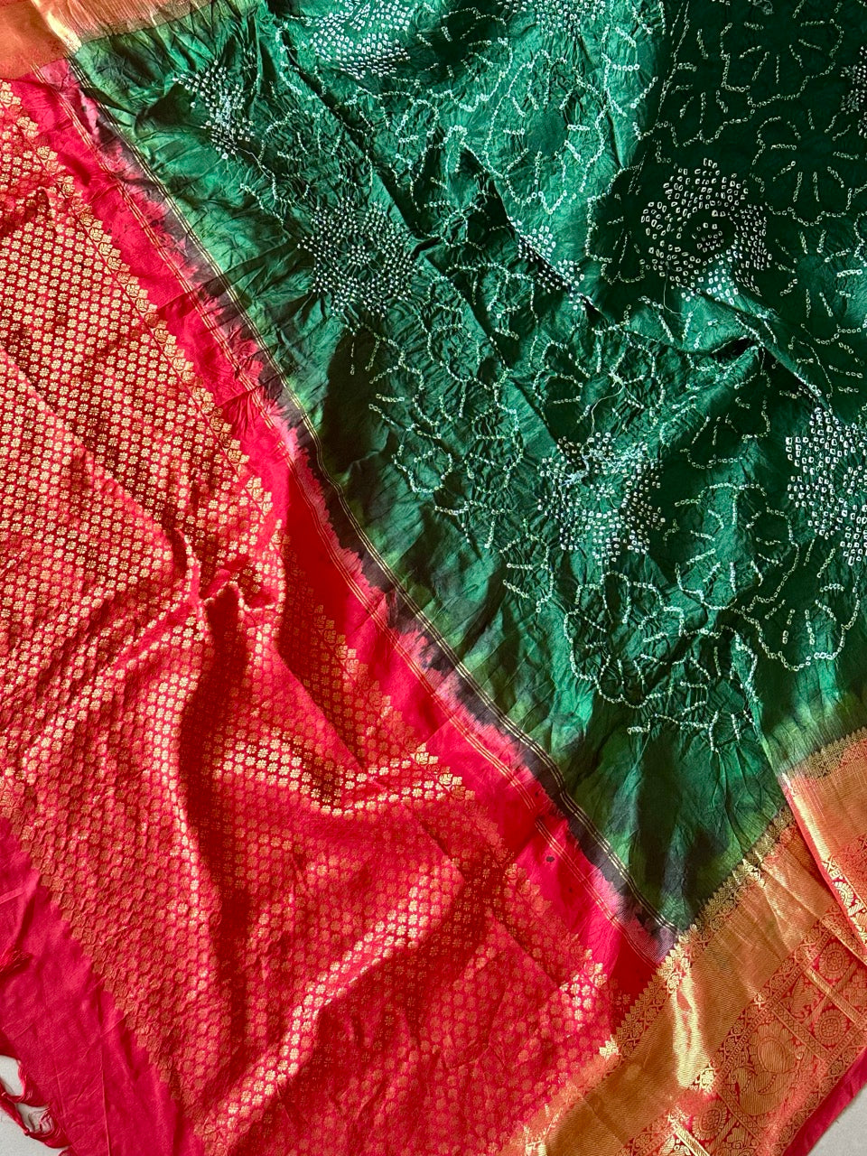 Emerald Blossom Kanchipattu Bandhani Dupatta