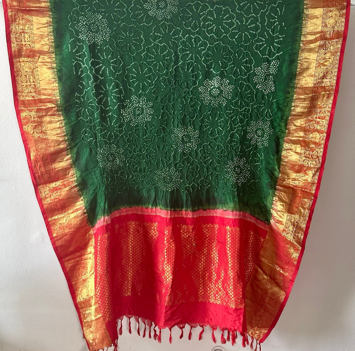 Emerald Blossom Kanchipattu Bandhani Dupatta