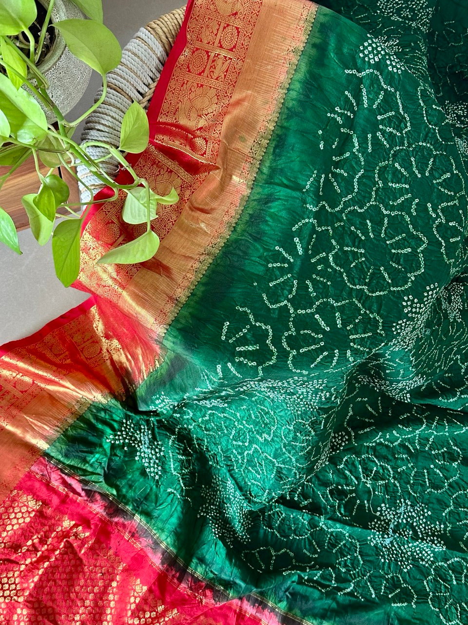 Emerald Blossom Kanchipattu Bandhani Dupatta