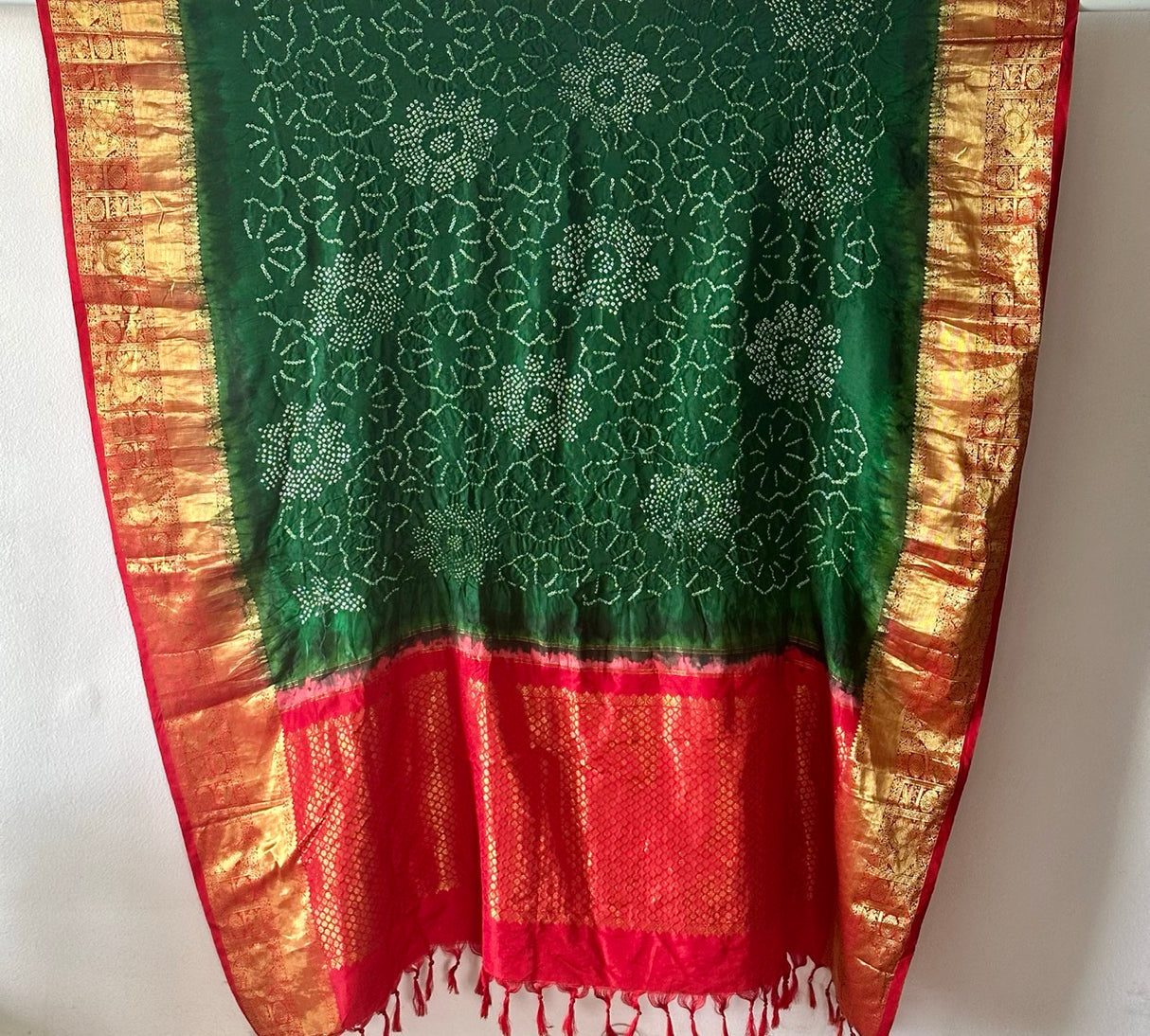 Emerald Blossom Kanchipattu Bandhani Dupatta