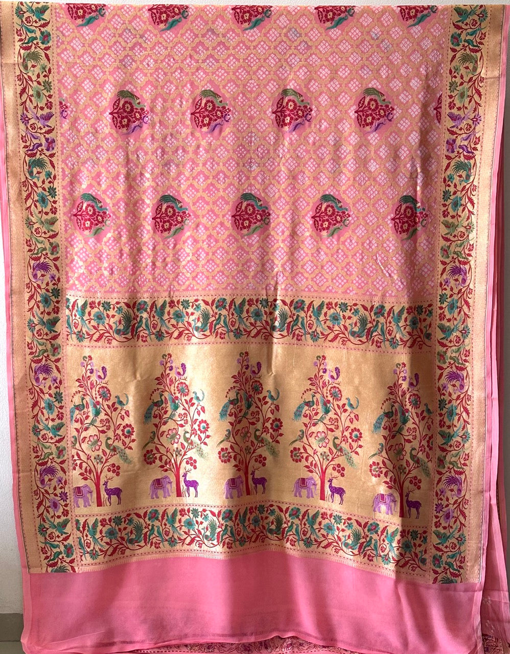exclusive-pink-floral-banarasi-georgette-bandhani-saree