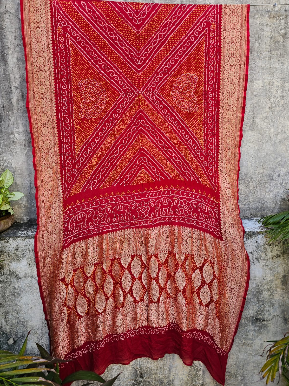 exclusive-red-banarasi-silk-bandhani-lehenga-with-pure-banarasi-georgette-dupatta