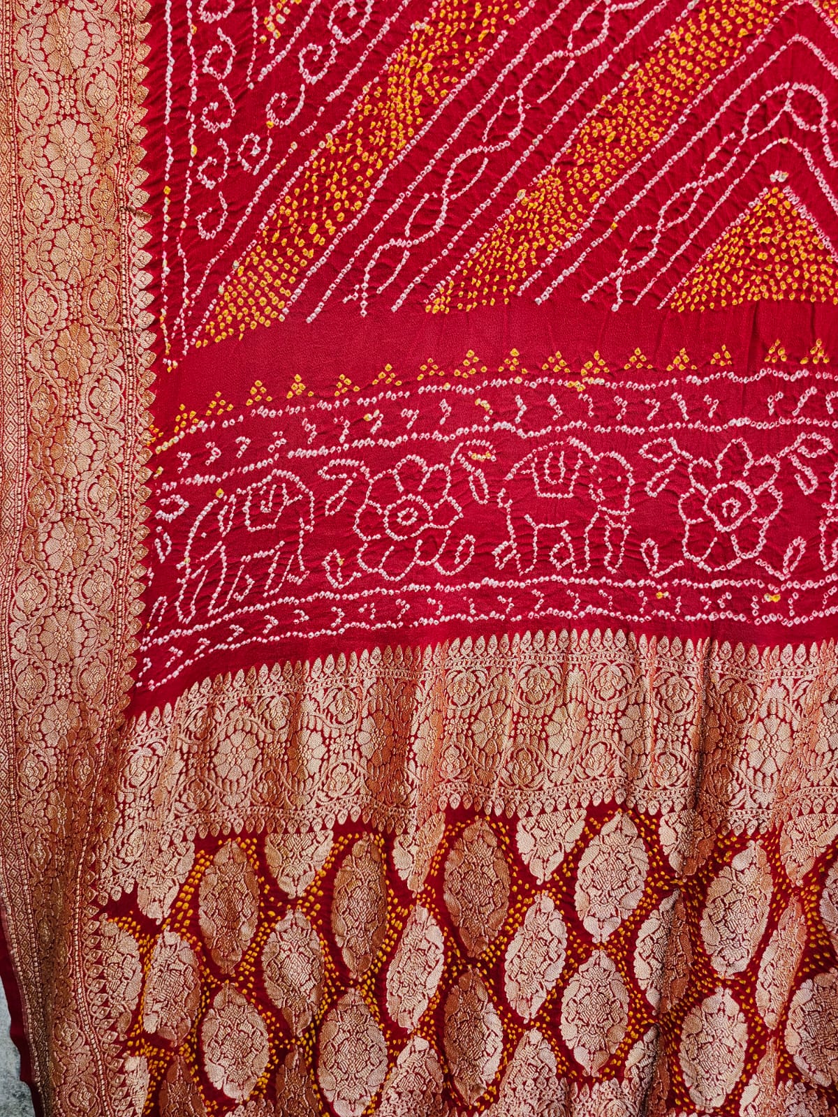 exclusive-red-banarasi-silk-bandhani-lehenga-with-pure-banarasi-georgette-dupatta