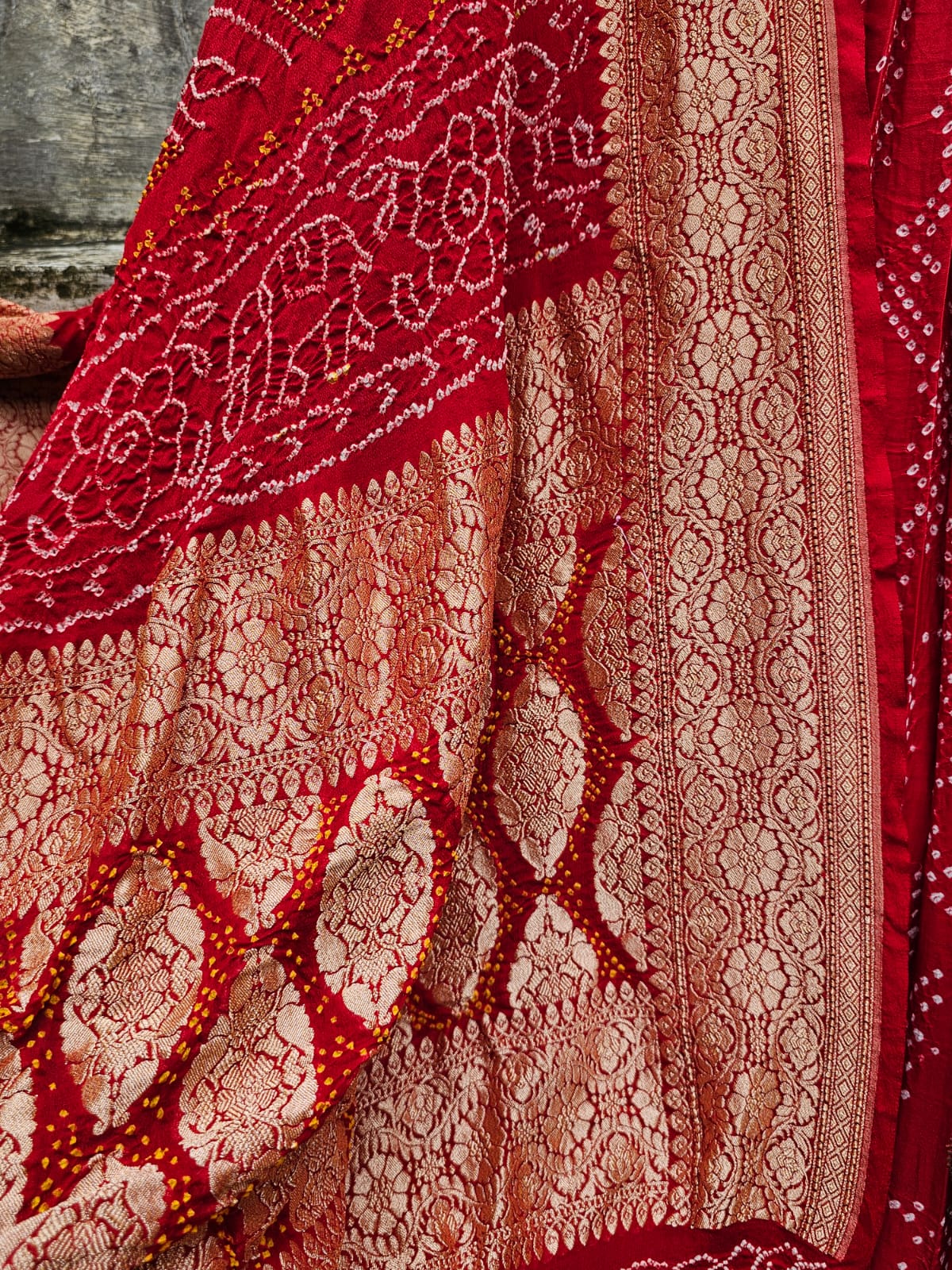 exclusive-red-banarasi-silk-bandhani-lehenga-with-pure-banarasi-georgette-dupatta