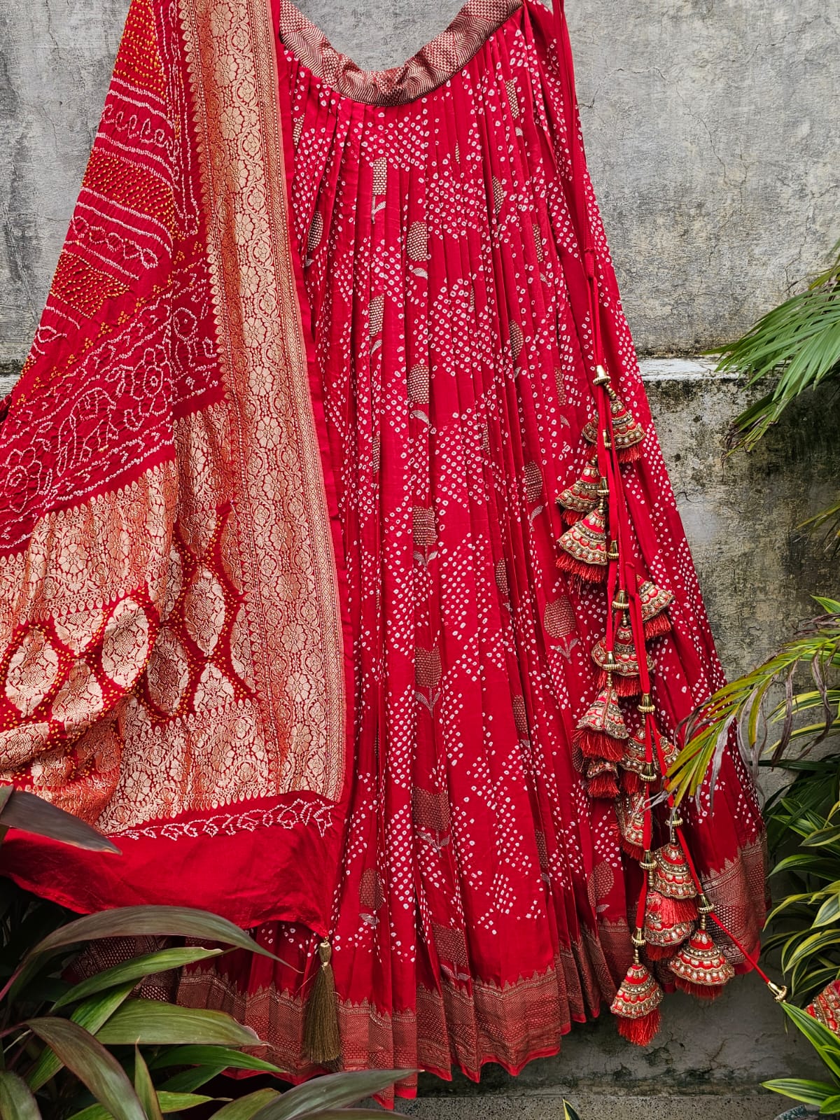 exclusive-red-banarasi-silk-bandhani-lehenga-with-pure-banarasi-georgette-dupatta