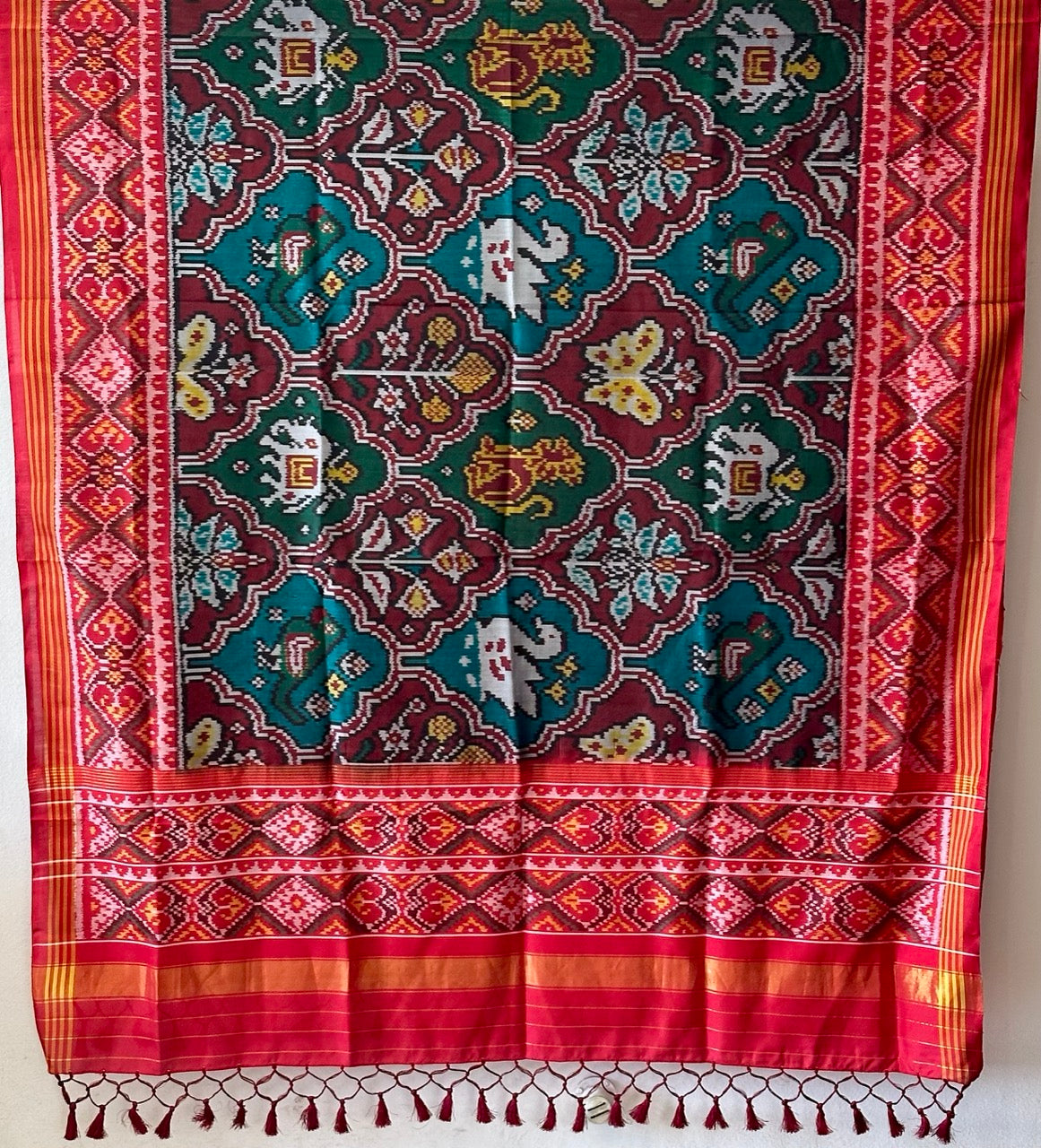 Exclusive Floral and Animal Theme Handloom Pure Silk Single Ikat/Patola Dupatta