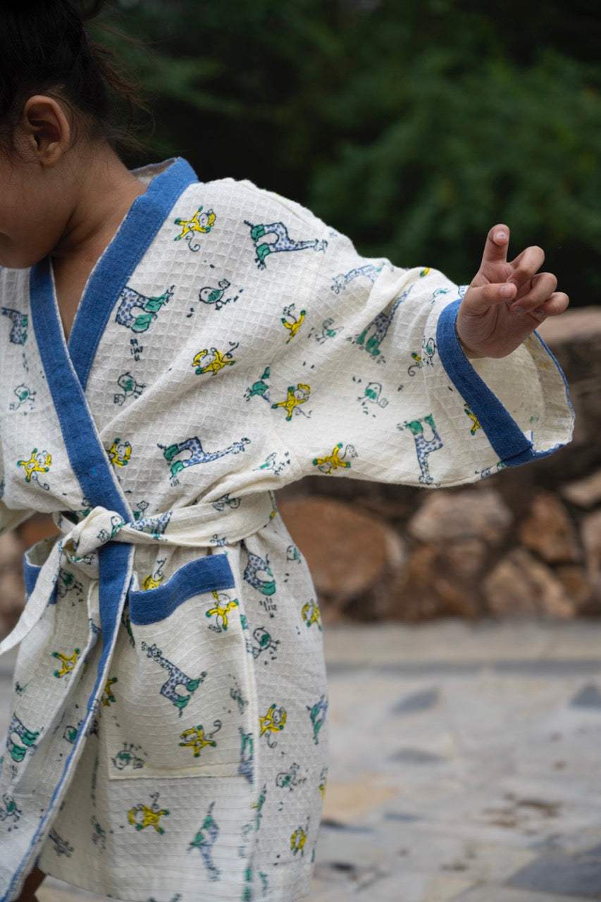 birthday party return favor ideas kids blue cotton bathrobes giraffe and monkey design handmade