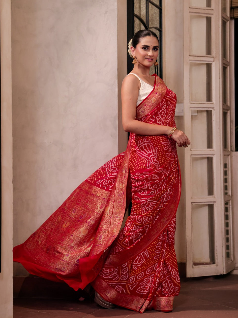 exquisite-red-banarasi-georgette-bandhani-saree