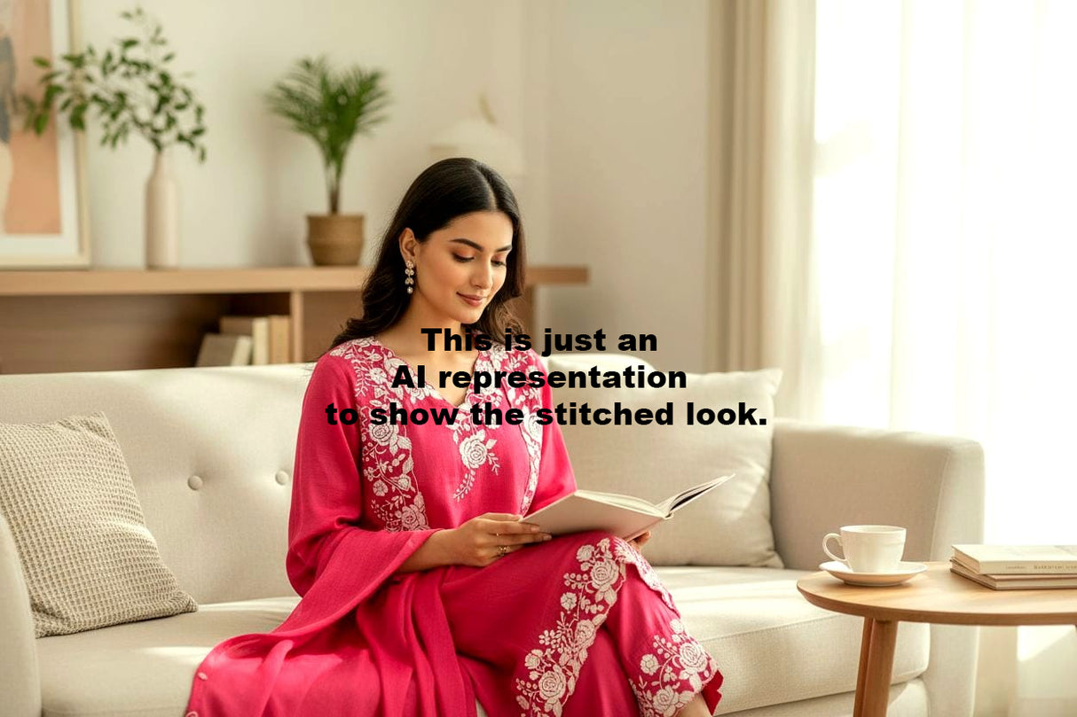 Festive and Vibrant Pink Colour Chanderi 3 Piece Semi Stitched Suit Set