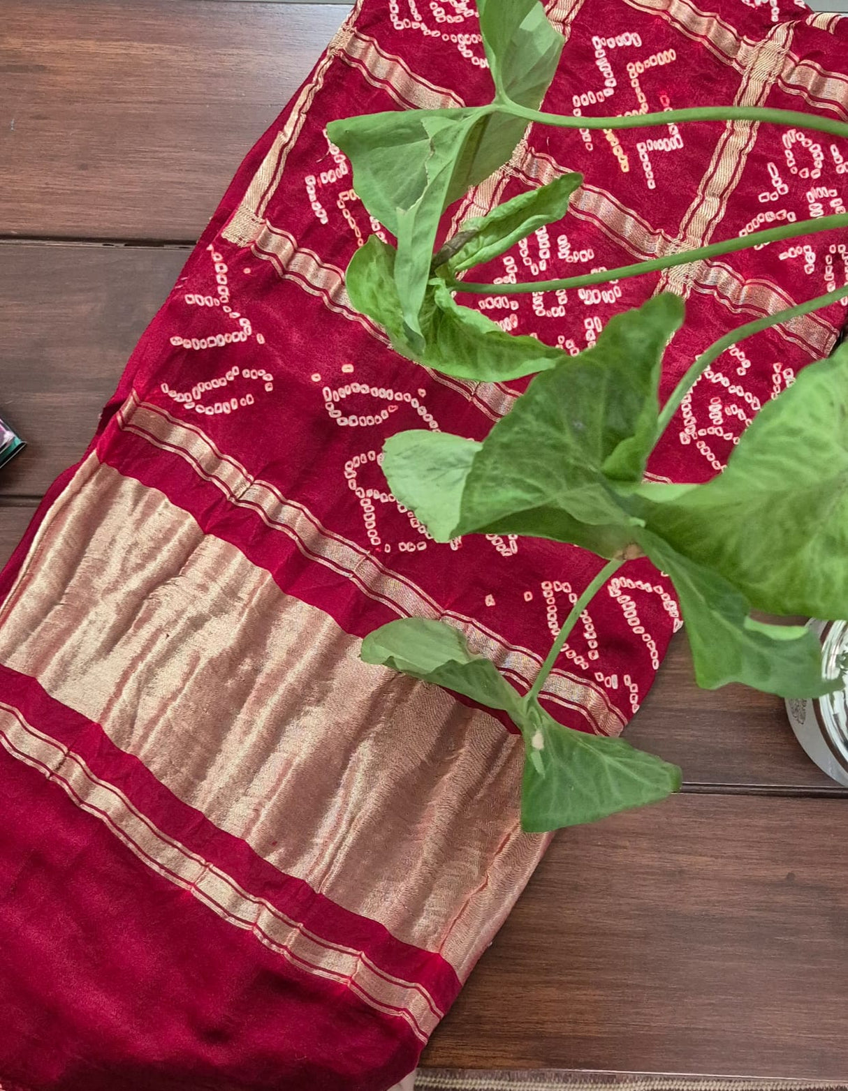 festive-maroon-gharchola-pure-gajji-bandhani-blouse-fabric