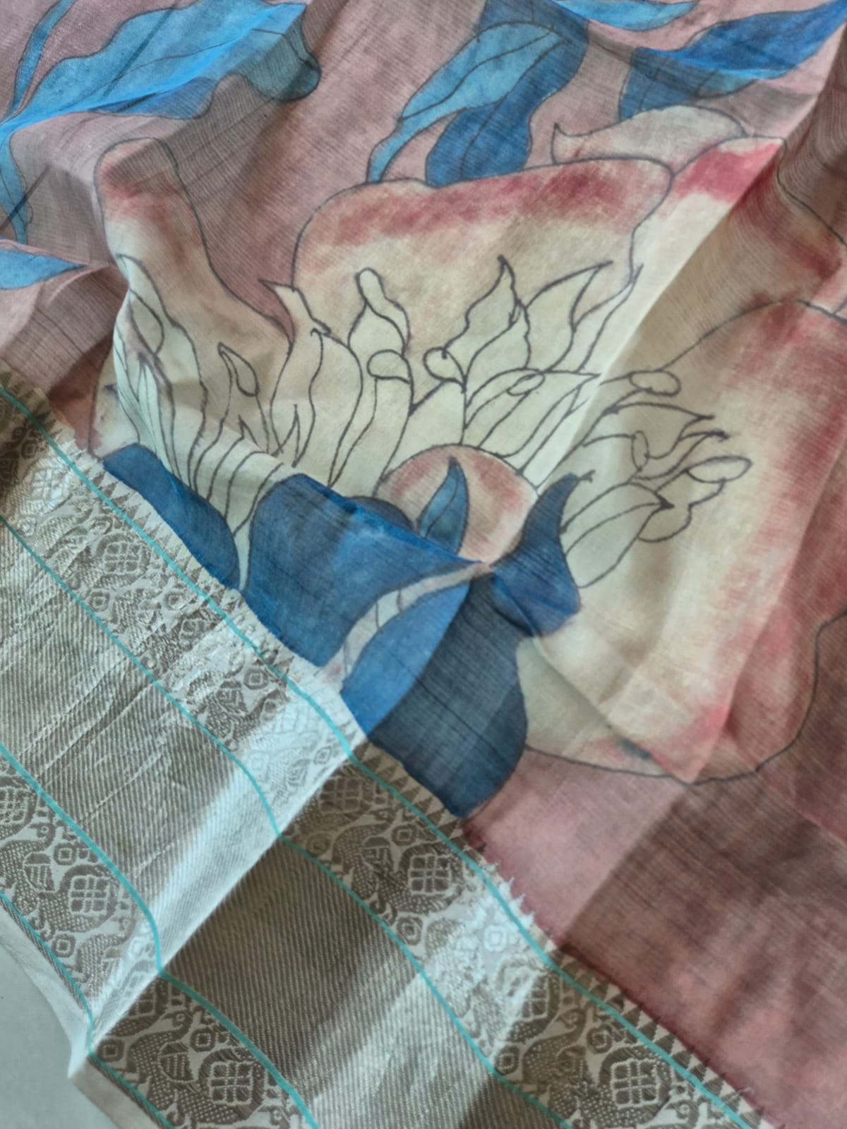 floral-and-bird-theme-handloom-silk-pen-kalamkari-blouse-fabric