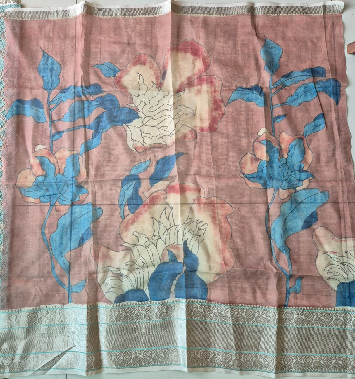 floral-and-bird-theme-handloom-silk-pen-kalamkari-blouse-fabric
