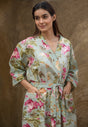 floral-earthy-green-cotton-waffle-bathrobe-front-view