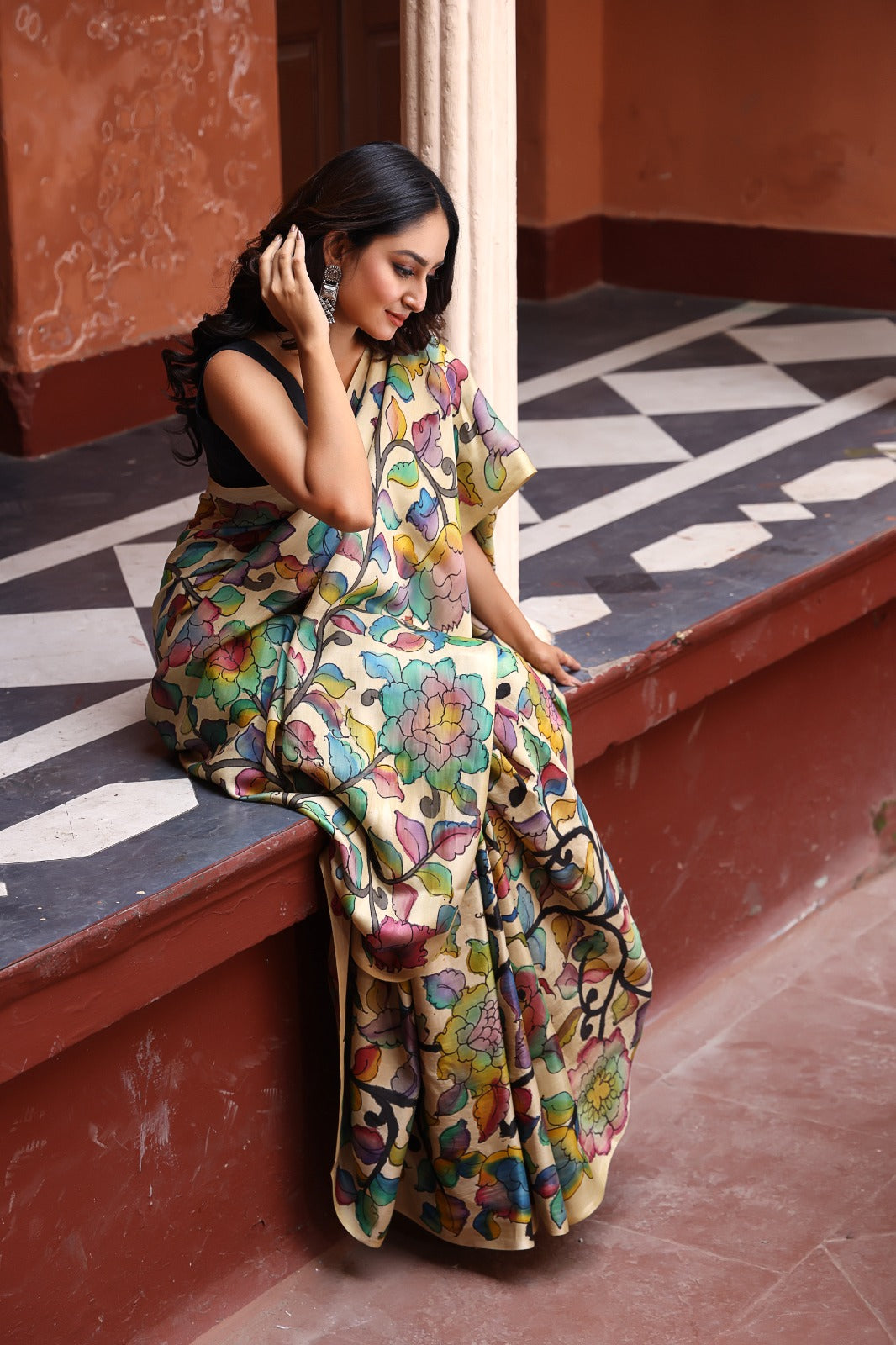 floral-gajji-silk-kalamkari-saree-front-view