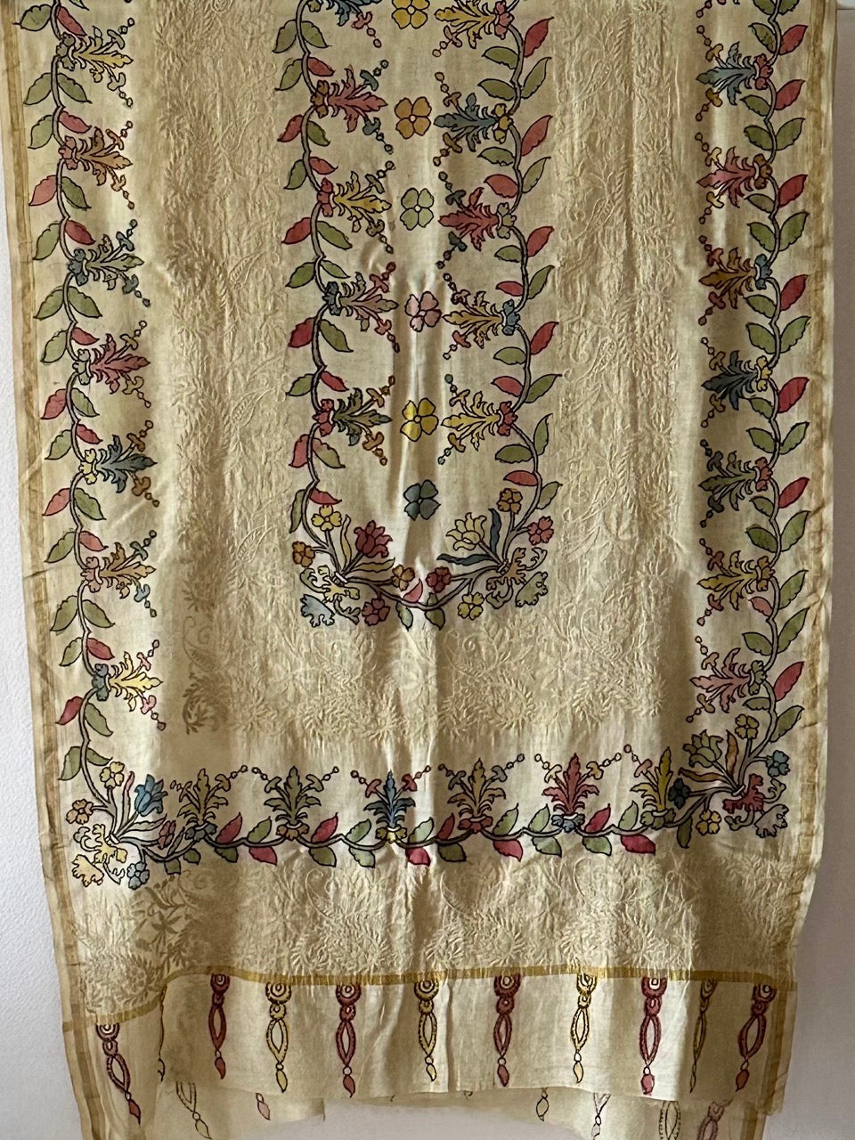 floral-kalamkari-dupatta-with-lucknow-chikankari-on-chanderi-cotton-silk