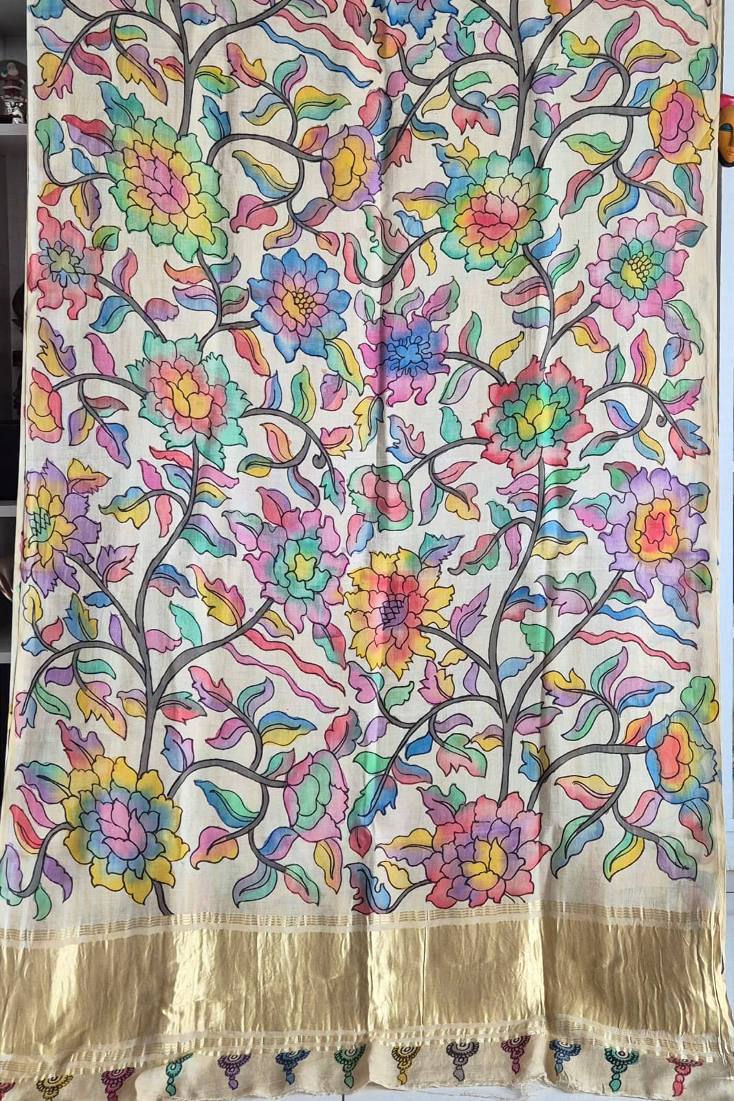 floral-pure-colourful-gajji-silk-kalamkari-saree-pallu-detailed-view