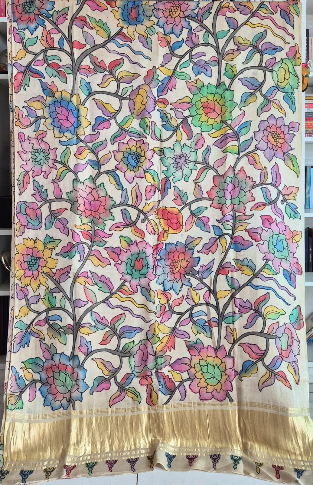 Vibrant and Bestselling Floral Pure Gajji Silk Kalamkari Saree