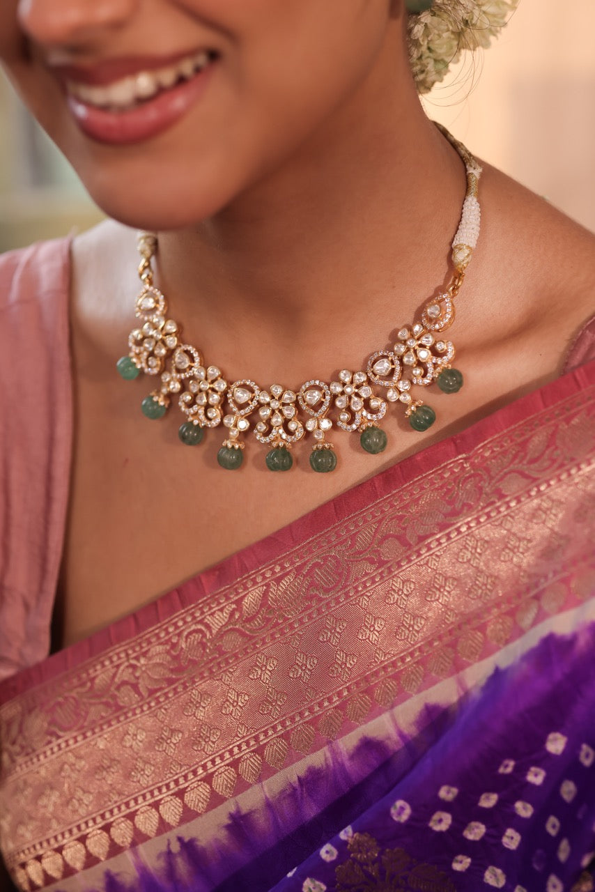 floral-radiance-moissanite-polki-92-5-silver-necklace-set