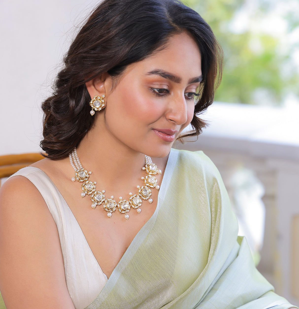 Lustrous Bloom - Timeless Floral Theme 925 Silver Necklace and Earrings